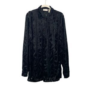 Vintage Christie & Jill floral burnt velvet button up shirt top Size L black‎